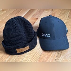 NWOT Nokian Tyres Black Beanie with Leather Patch and Adidas-made Ball Cap